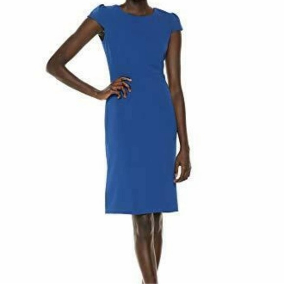NWT Betsey Johnson Blue Puff Sleeve Scuba Sheath Dress Size 2 - Picture 4 of 12
